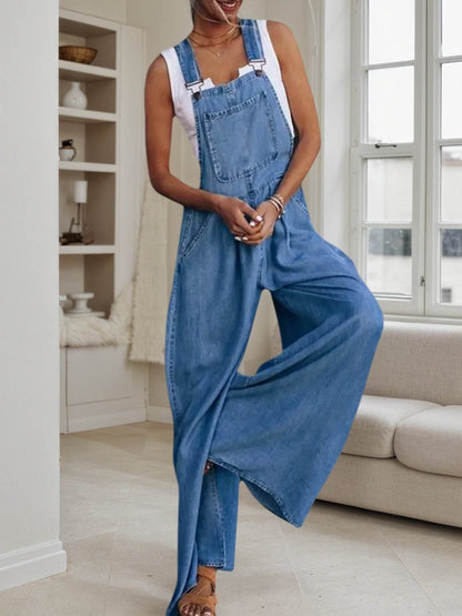 Denim Overalls – Women’s Wide Leg Adjustable Jumpsuit - www.Shopthatapp.com
