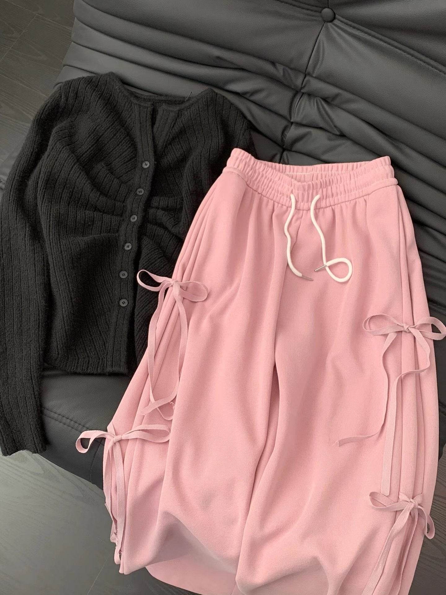 Fashion Vintage Bow lace up Drawstring Wide leg sweat pant for women - www.Shopthatapp.com