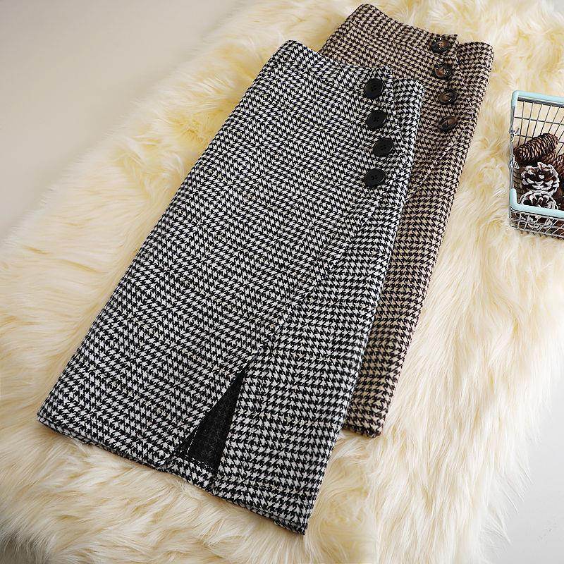Elegant Women's  professional formal business office work Slit Houndstooth pencil Midi Skirt - www.Shopthatapp.com
