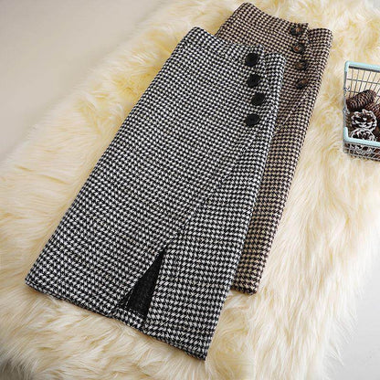 Elegant Women's  professional formal business office work Slit Houndstooth pencil Midi Skirt - www.Shopthatapp.com