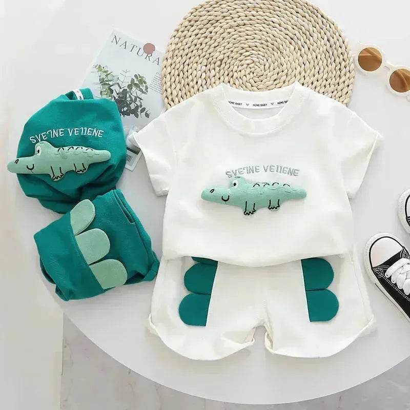 Baby Boy Three-dimensional Printing Fashionable Two piece Short sleeve polo shirt and Short - www.Shopthatapp.com