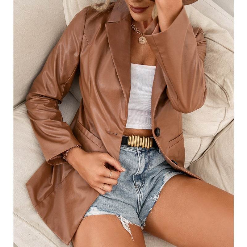 Fashion PU Leather Jacket Leather Blazer jacket Women - www.Shopthatapp.com