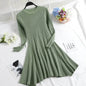 Autumn Winter Round neck Slim fit Mini Flared Sweater Dress - www.Shopthatapp.com