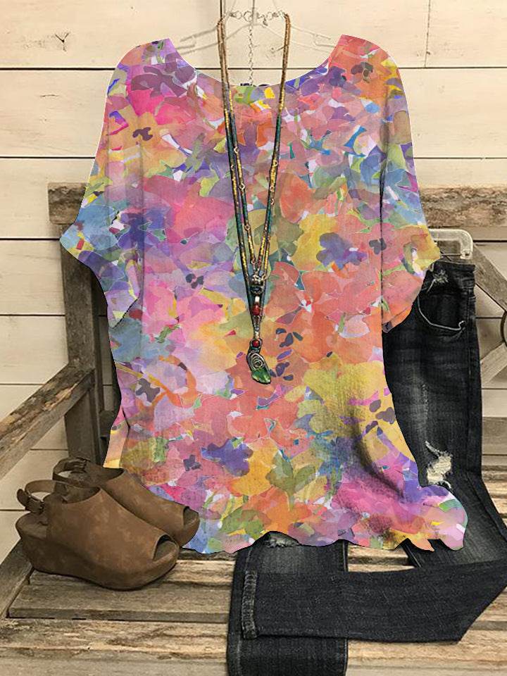 Summer Loose blouse Round Neck Short Sleeve Cotton And Linen Top For Women - www.Shopthatapp.com