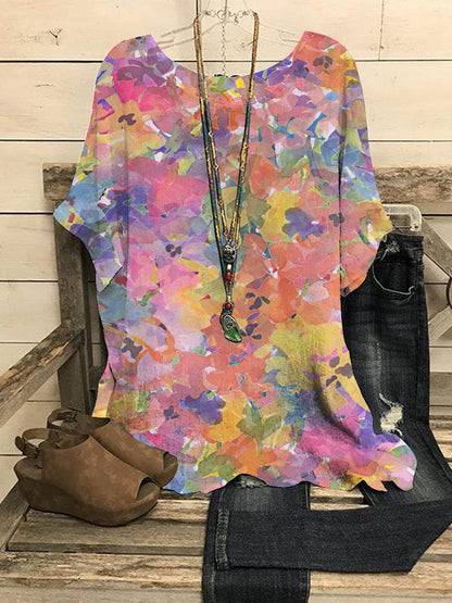 Summer Loose blouse Round Neck Short Sleeve Cotton And Linen Top For Women - www.Shopthatapp.com