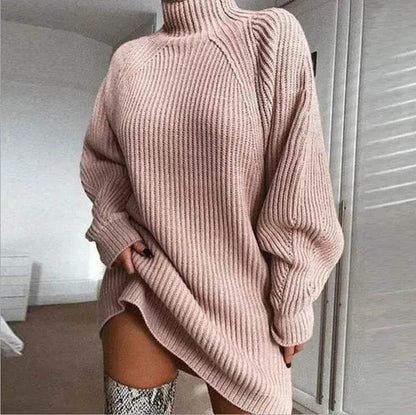 Winter Solid Knitted turtleneck sweater dress Mini - www.Shopthatapp.com