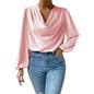 Casual Evening Top for Women Long-sleeved Shirt Loose V-neck chiffon blouse Top women - www.Shopthatapp.com