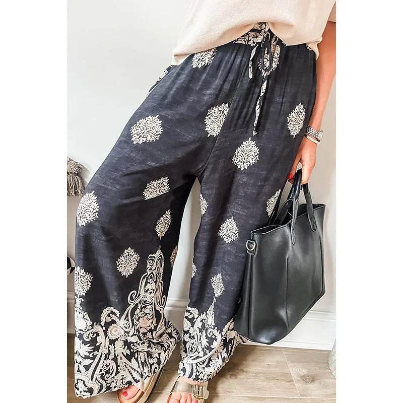 Casual Drawstring Spring Summer Wide Leg Linen Boho Pant women - www.Shopthatapp.com