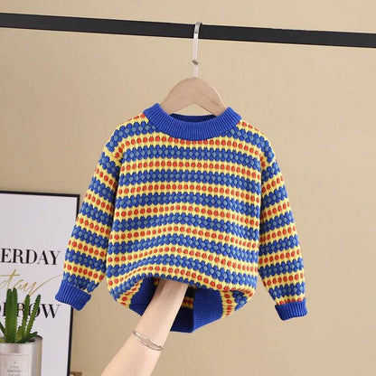 Children Rainbow Stripes Baby Round Neck Pullover Sweater Kids - www.Shopthatapp.com