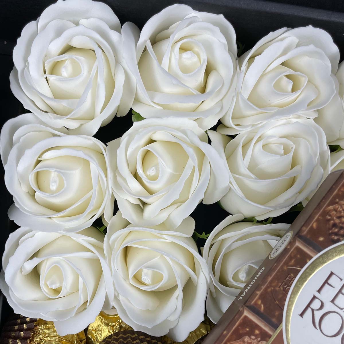 Ferrero Rocher Ultimate Gift Hamper With Ivory Roses-Food and beverage-www.Shopthatapp.com-HamperWell