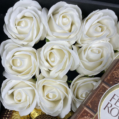 Ferrero Rocher Ultimate Gift Hamper With Ivory Roses-Food and beverage-www.Shopthatapp.com-HamperWell