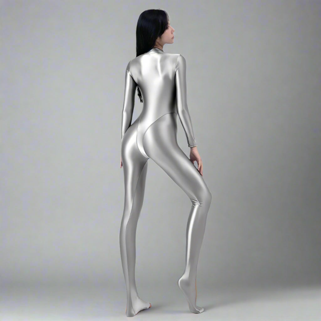 AMORESY Spandex Nylon Full Bodysuit Zentai with Cleavage Zipper Shinny Cosplay Jumpsuit - www.Shopthatapp.com