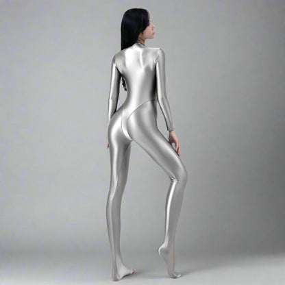AMORESY Spandex Nylon Full Bodysuit Zentai with Cleavage Zipper Shinny Cosplay Jumpsuit - www.Shopthatapp.com