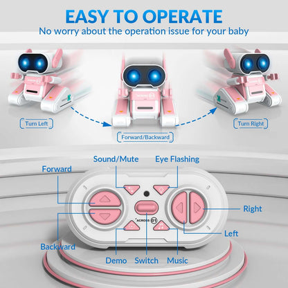 STEMTRON RC Robot Toy - Rechargeable, Auto Demo, Dance, Music, LED Eyes, 3 Colors - www.Shopthatapp.com