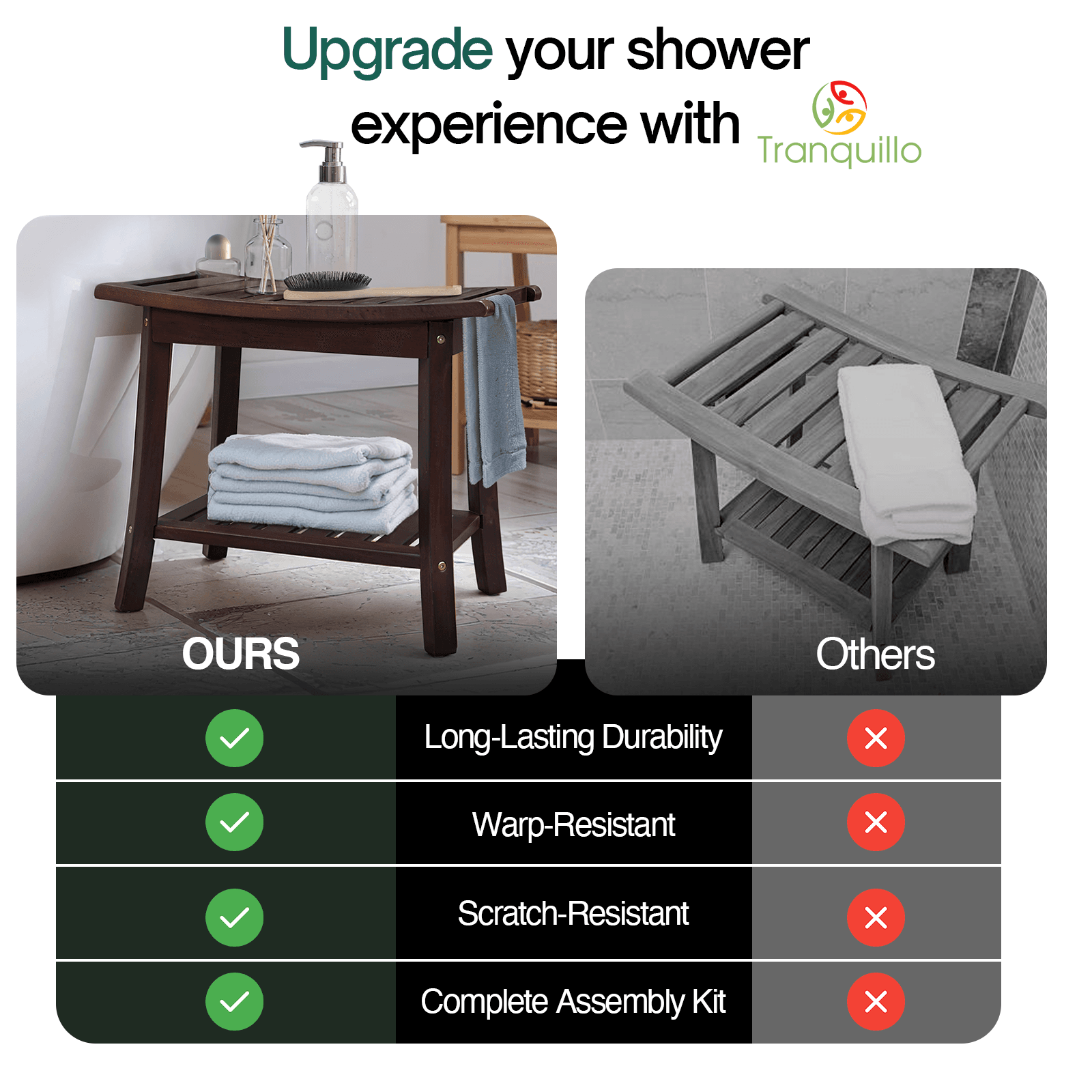 Tranquillo Wood Shower Bench, Shower Stool Wood - www.Shopthatapp.com