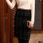 High Waist Black Plaid Sheath A- Line Slimming Woolen Mini Sheath Skirt - www.Shopthatapp.com