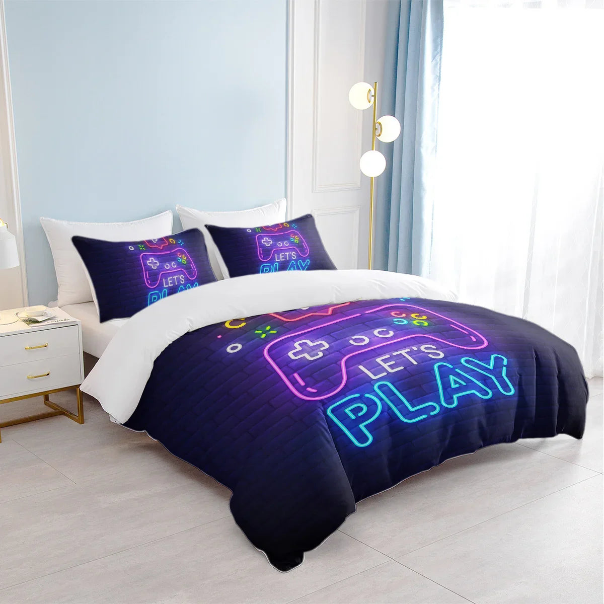 Gaming Duvet Cover Set Twin Full Queen King Size Video Game Controller Bedding Set, Boys Video Games Comforter Cover With 2 Pillow Shams, Bed Set For Boys Girls Bedroom Decor - www.Shopthatapp.com