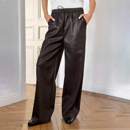 Casual Leather High-waisted Work Formal Trousers Pant women - www.Shopthatapp.com
