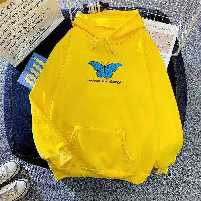 Women Single Butterfly Autumn And Winter Loose Hoodie Pullover sweatshirt - www.Shopthatapp.com