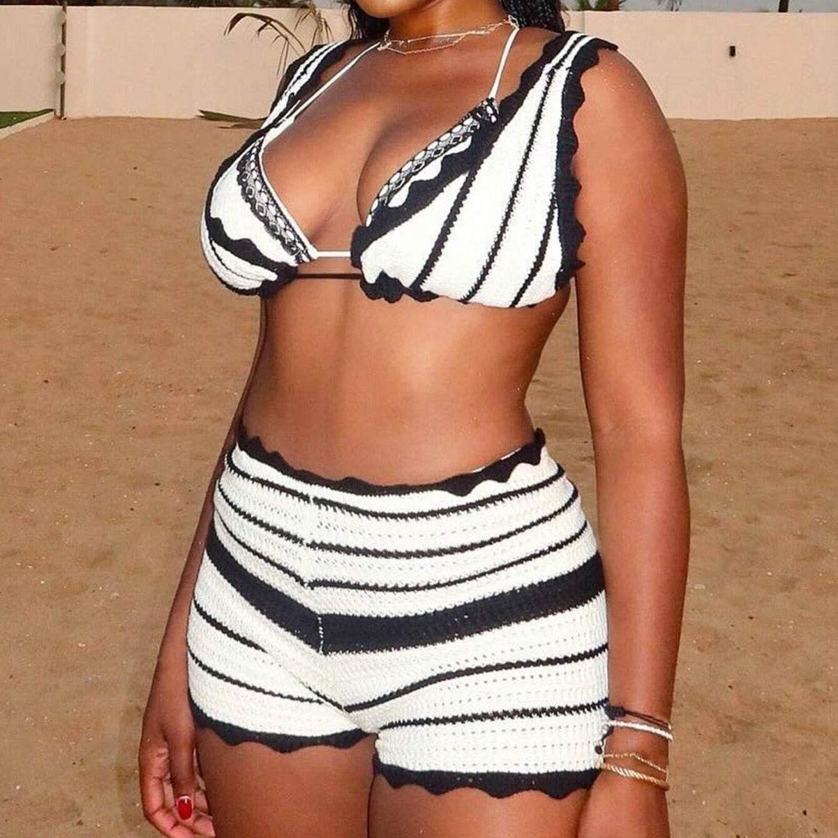 Women's Fashion Striped Texture Holiday Casual Dress Suit - www.Shopthatapp.com