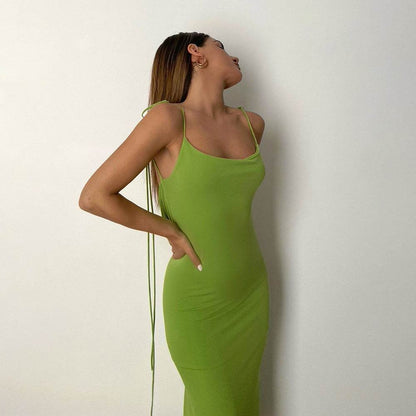 Cryptographic Elegant Spaghetti Strap Sexy Backless Draped Maxi Dress for Women Sleeveless Night Club Party Long Dresses Summer - www.Shopthatapp.com