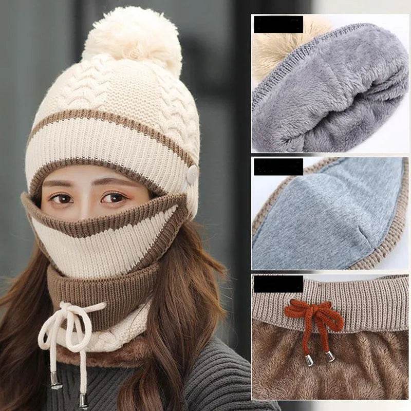 Winter Hat For Women 3pcs Knitted Beanie Hat Scarf Set Warm Hat - www.Shopthatapp.com