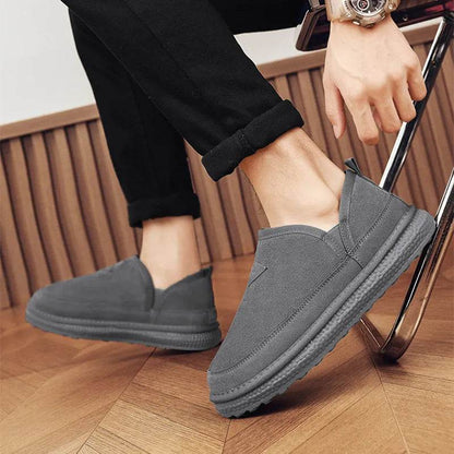 V-cut Fleece Snow Boots Winter Warm Round-toed Suede Ankle Boot Fashion Simple Non-slip Flat Cotton Shoes For Men - www.Shopthatapp.com