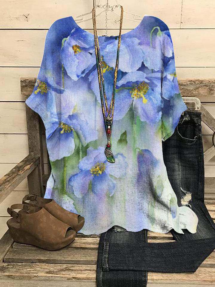 Summer Loose blouse Round Neck Short Sleeve Cotton And Linen Top For Women - www.Shopthatapp.com