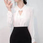 White Chiffon Blouse top Long Sleeves Office Blouses For Women - www.Shopthatapp.com