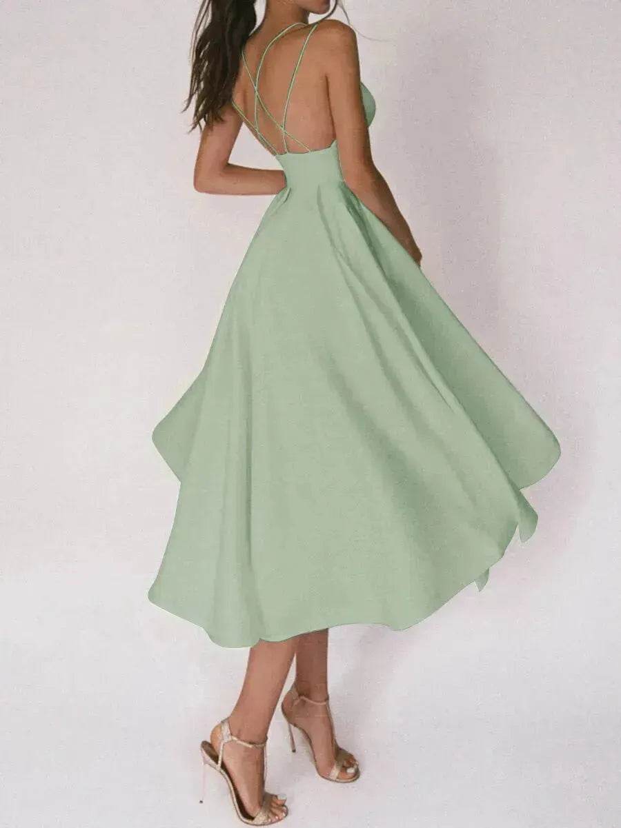 Charming V-neck Suspender Dress Summer Fashion A-Line Long Dresses For Women Sleeveless Skater Dress for Wedding cocktail evening  dinner party events - www.Shopthatapp.com