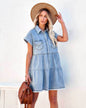 Casual Fashion Denim Short Sleeve loose mini Dress - www.Shopthatapp.com