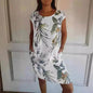 Casual Floral Printed Straight Dress Summer Loose Round Neck Short Sleeve Midi Dresses Womens Clothing - www.Shopthatapp.com