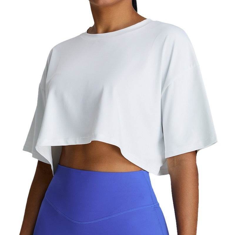 New Summer Breathable Quick-drying Yoga Loose Crop Workout Top  Women's Loose Running Leisure All-matching Fitness Top - www.Shopthatapp.com