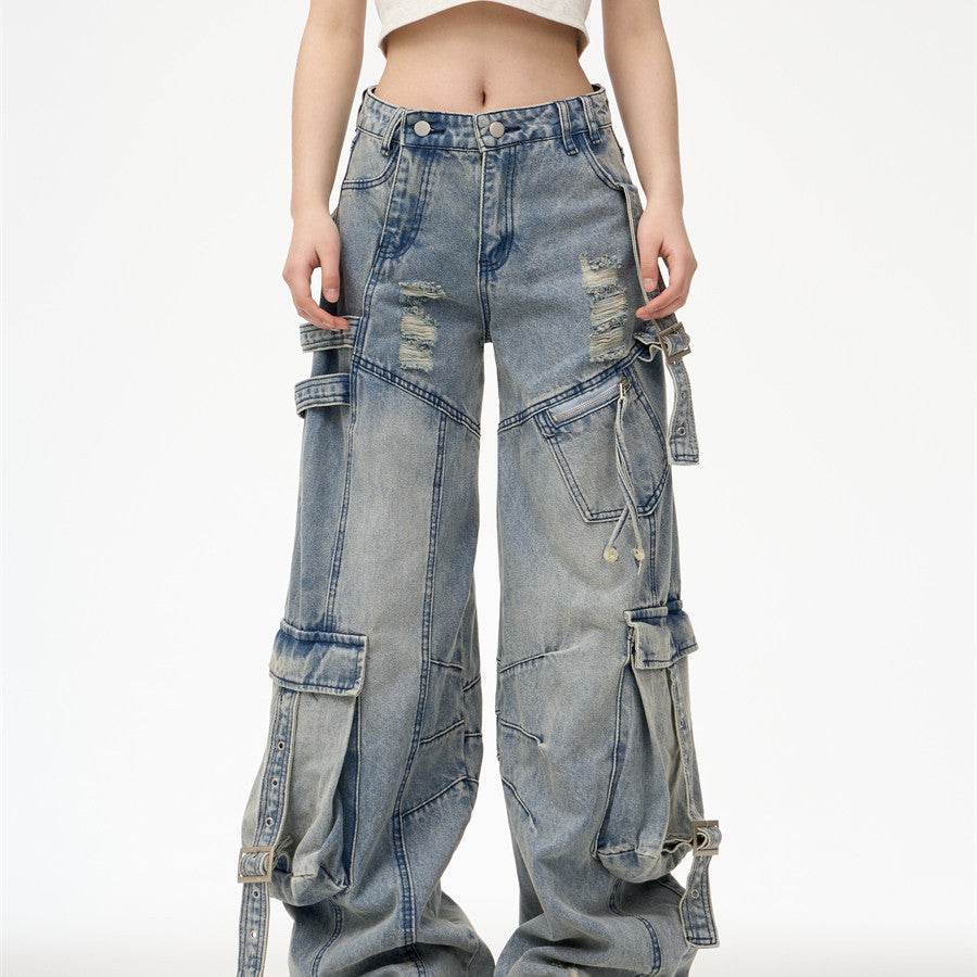 Distressed Washed Oversized Baggy Cargo Jeans Pant - www.Shopthatapp.com