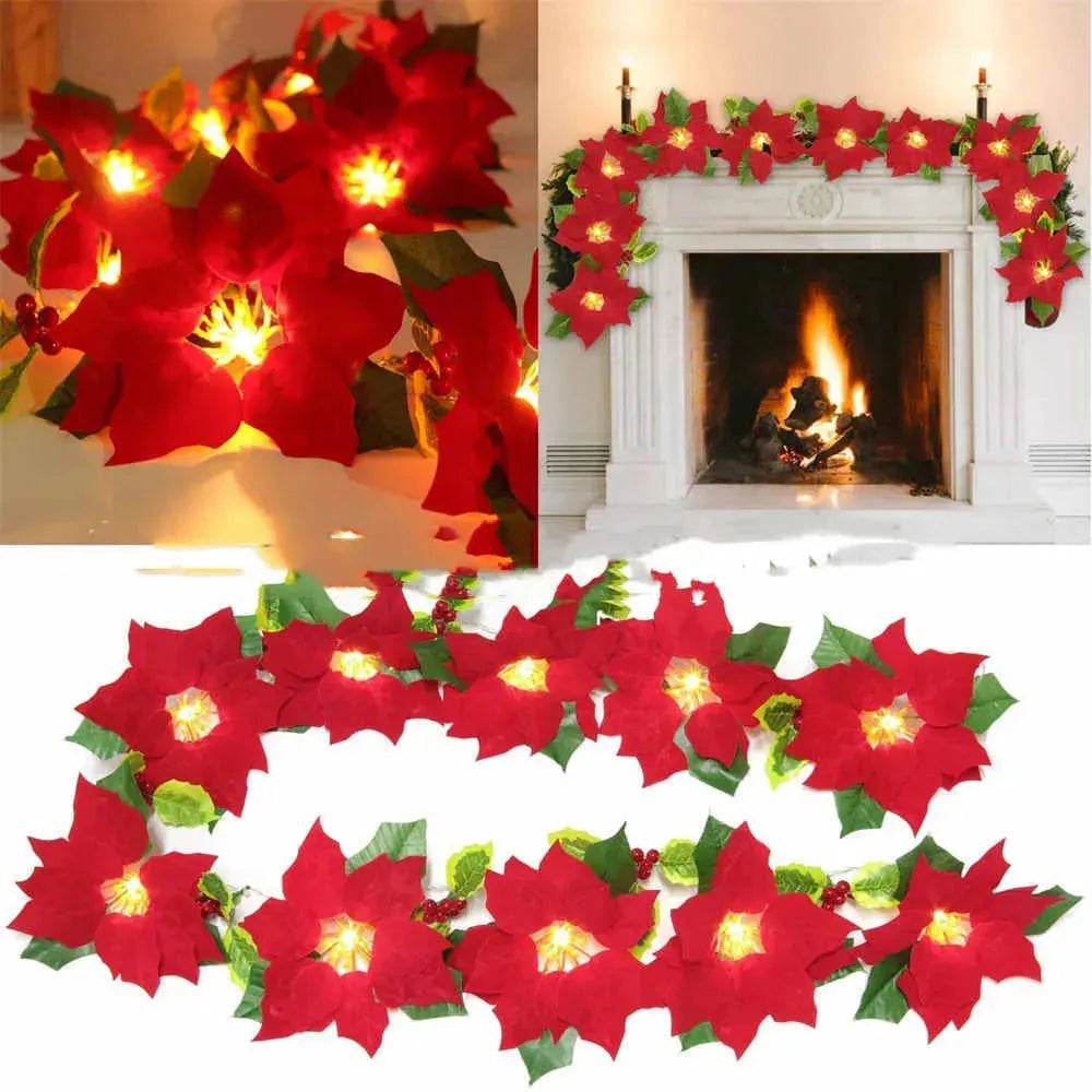 Door Frame Escalator Decoration Red Flower String Lights - www.Shopthatapp.com