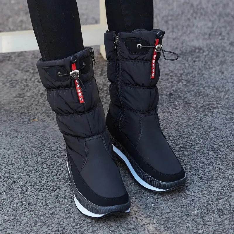 Winter boots New Plus Velvet Thick Cotton Shoes Thermal Middle Tube Waterproof Non-slip Boots - www.Shopthatapp.com