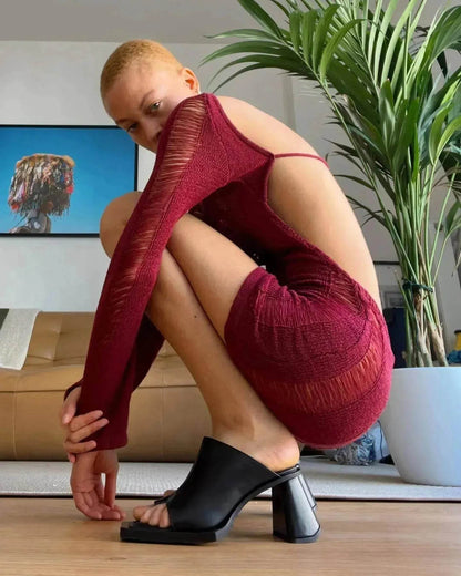 Women Fashion Slim Fit Hollow Long Sleeve Dress Y2K Charming Backless Hip-hugging Short Mini Suspender Dresses for Club Party - www.Shopthatapp.com