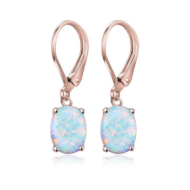 Four-claw Oval Opal Earrings European And American Ornament - www.Shopthatapp.com