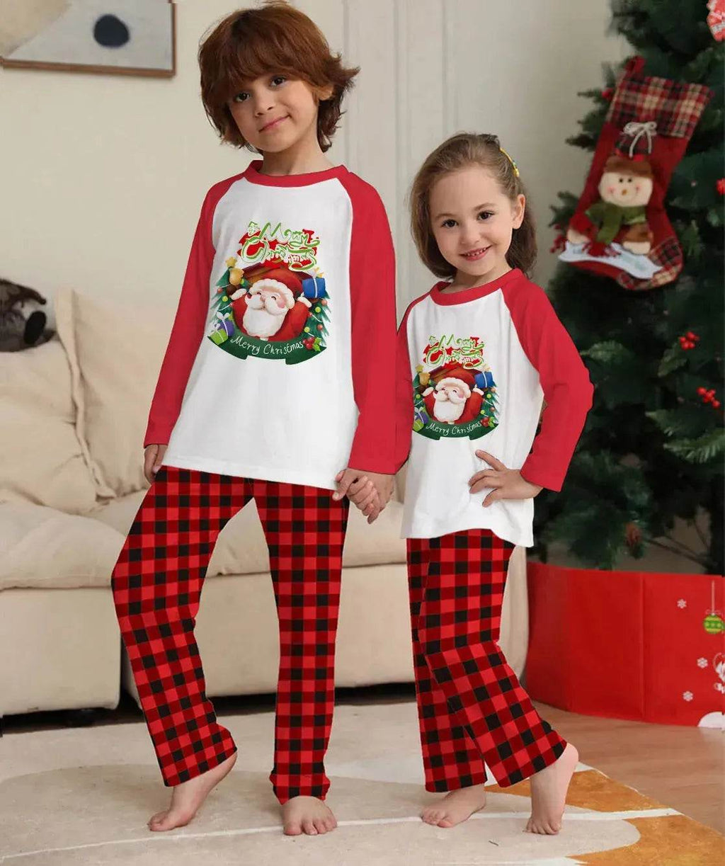 Christmas Parent-Child Clothes Set Long Sleeve T-Shirt Plaid Pants Family Matching Pajamas - www.Shopthatapp.com