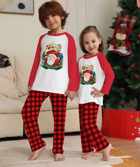 Christmas Parent-Child Clothes Set Long Sleeve T-Shirt Plaid Pants Family Matching Pajamas - www.Shopthatapp.com