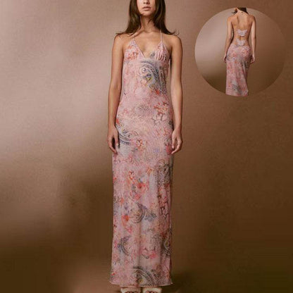Halter neck Spaghetti Backless Butterfly Design Spring Summer long dress - www.Shopthatapp.com