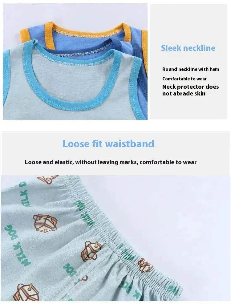 Casual Children's Pure Cotton Cartoon Printed Vest Set Two piece for baby boys - www.Shopthatapp.com