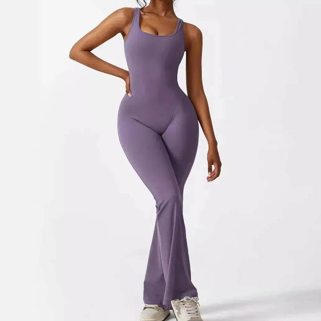 Women Sleeveless Flare Long Pant Yoga Fitness Jumpsuits - www.Shopthatapp.com