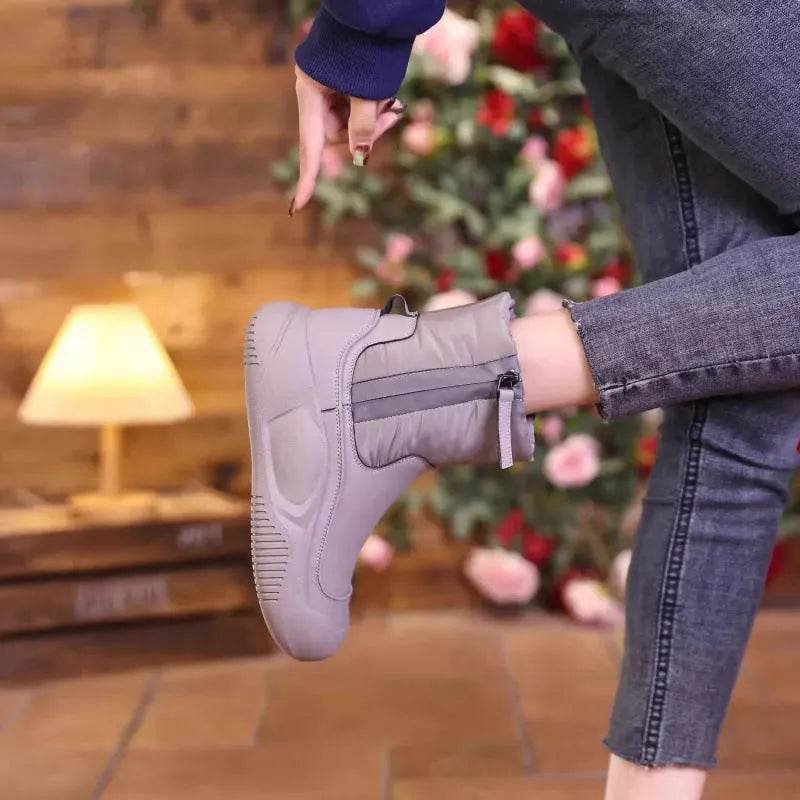 Winter Plush Snow Boots With Side Zipper Warm Thick-sole Non-slip Waterproof Short Shoes For Women - www.Shopthatapp.com