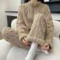 Autumn And Winter New Twist Zipper Couple Fleece-lined Thick Coral Fleece Pajamas Homewear Loungewear Sleepwear For Sleeping - www.Shopthatapp.com