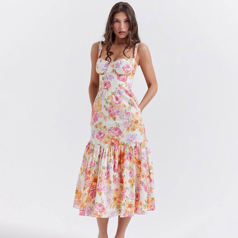 Spring And Summer Comely Pastoral Style Sling Floral A Swing Cake Dress - www.Shopthatapp.com