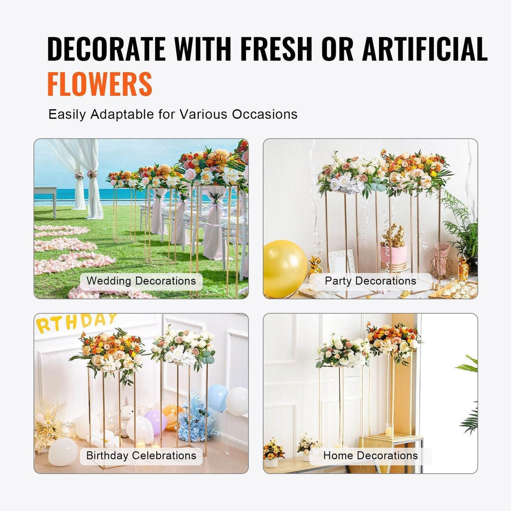 10PCS 31.5inch High Wedding Flower Stand, With Acrylic Laminate,Metal Vase Column Geometric Centerpiece Stands, Gold Rectangular Floral Display Rack For Events Reception, Party Decoration - www.Shopthatapp.com