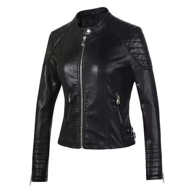 Ladies Fall and Winter Slim fit Leather Jacket  Biker Jacket Women - www.Shopthatapp.com
