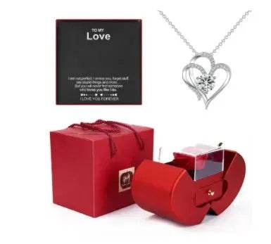 Fashion Jewelry Box Red Apple Christmas Gift Necklace Eternal Rose For Girl Mother's Day Valentine's Day Gifts With Artificial Flower Rose Flower Jewelry Box - www.Shopthatapp.com