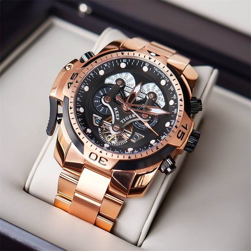 REEF TIGER Designer Sport Mens Watch Rose Gold Date Day Complicated Mechanical Bracelet Watch RGA3503 - www.Shopthatapp.com
